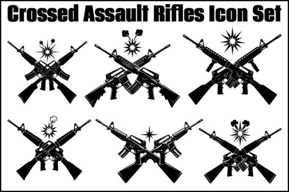 Crossed Assault Rifles Icon Set for Graphics and Illustrations