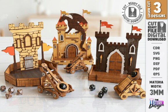 Dice Catapult Laser Cut Bundle RPG SVG for Crafting and Toys Amp