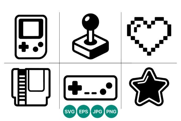 Retro Pixel Black White Game Icons - Graphics for Branding