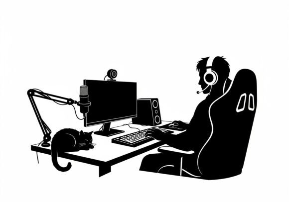 Silhouette Man Wearing Headset Computer Graphics