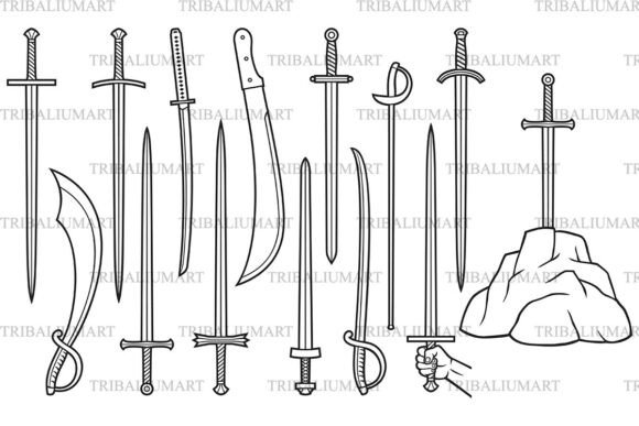Thin Line Sword Icon Set for Graphic Design Projects